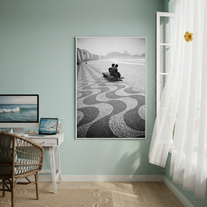 Quadro Decorativo Copacabana Em PretoEBranco-70x50cm