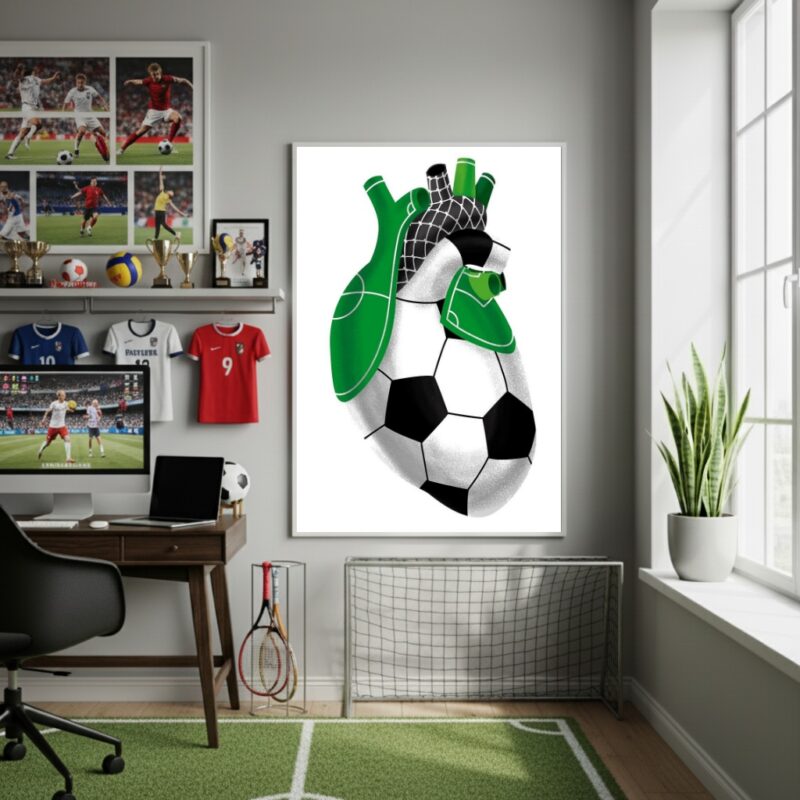 Quadro Decorativo Coração De Futebol-70x50cm