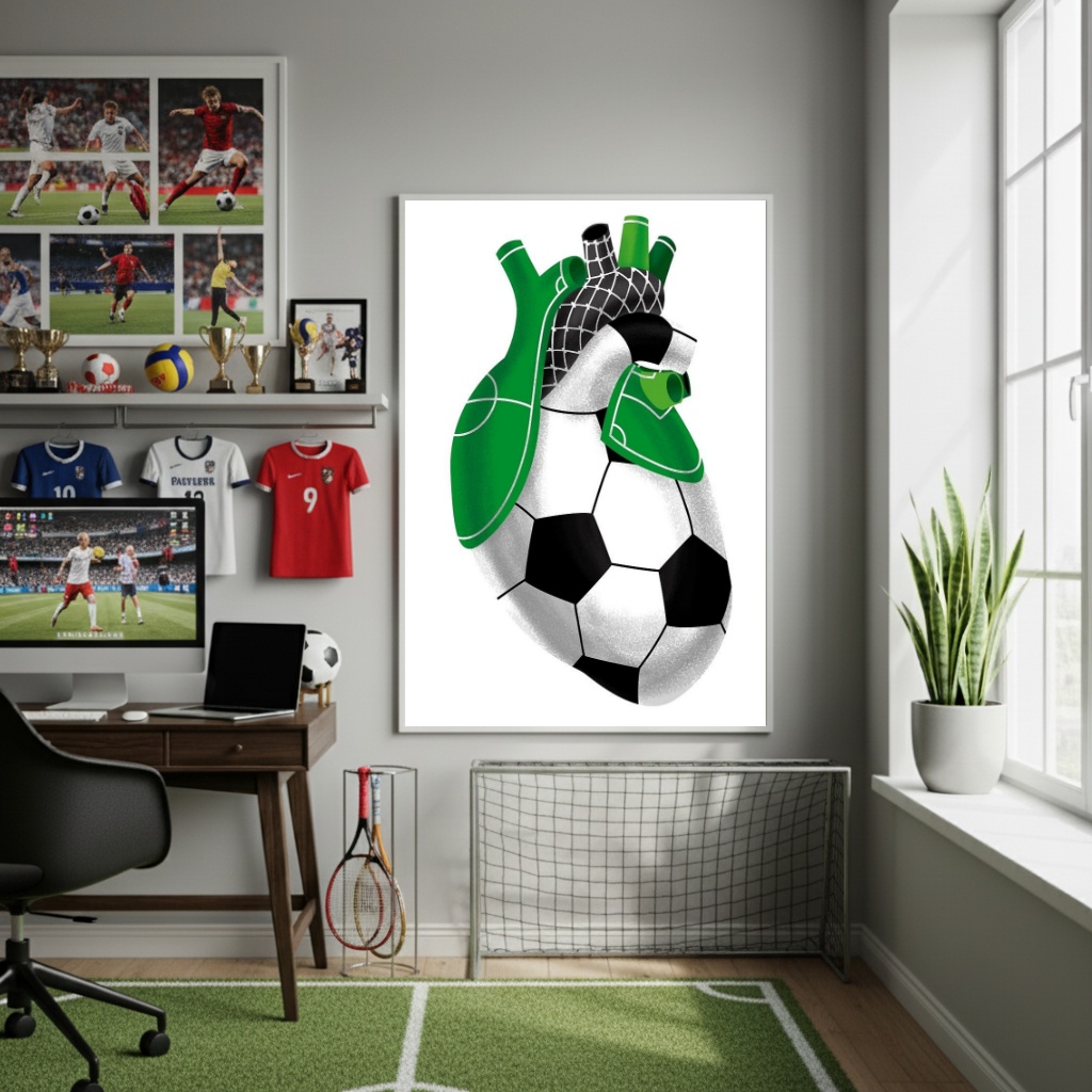 Quadro Decorativo Coração De Futebol-70x50cm