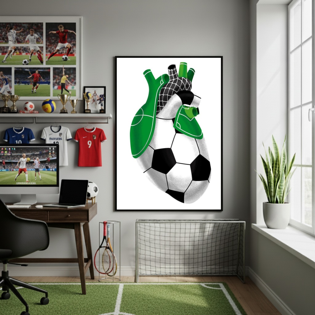 Quadro Decorativo Coração De Futebol-70x50cm