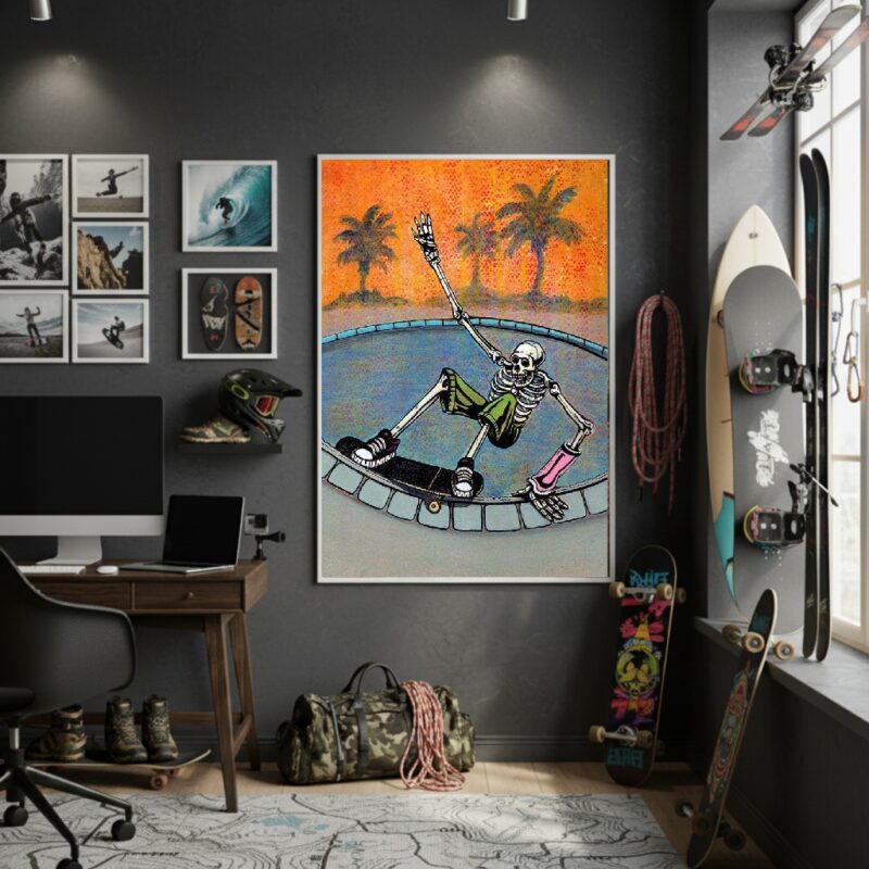 Quadro Decorativo Esqueleto Skatista-70x50cm