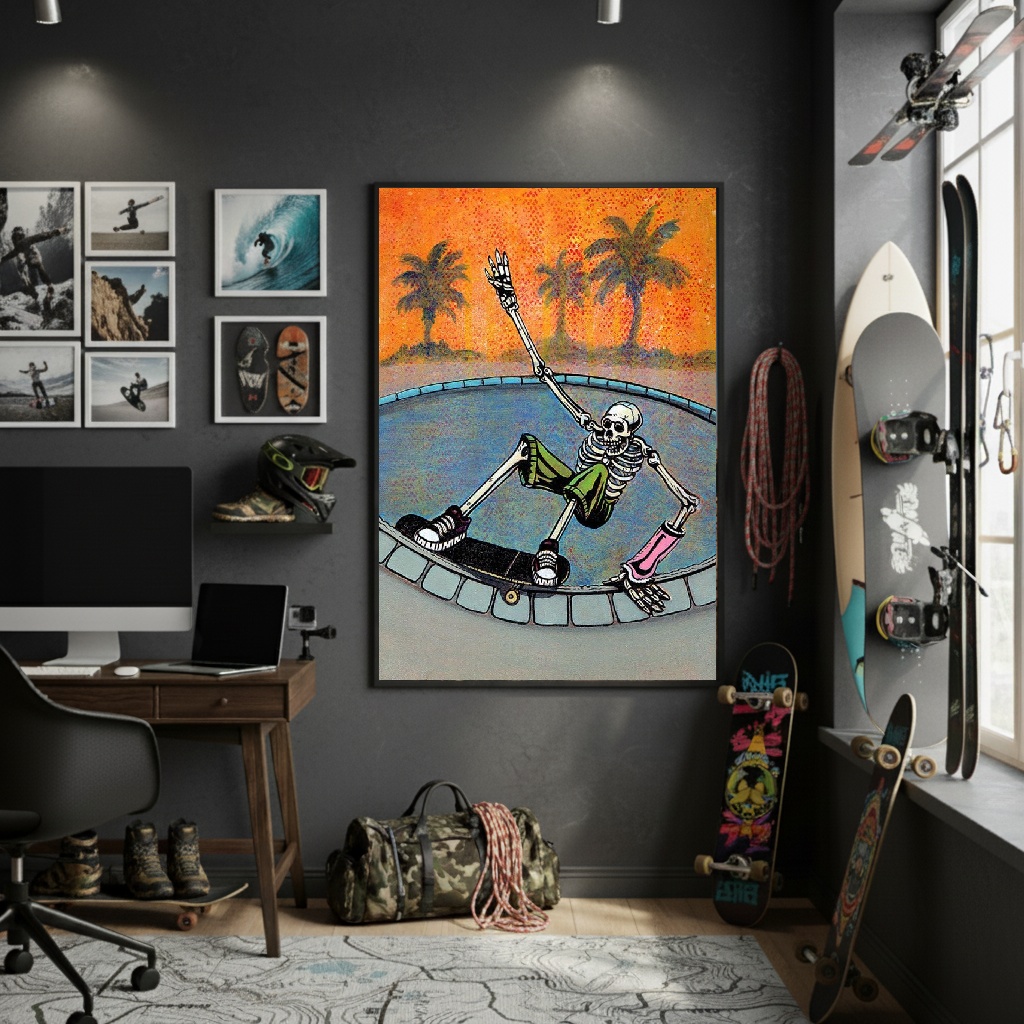 Quadro Decorativo Esqueleto Skatista-70x50cm