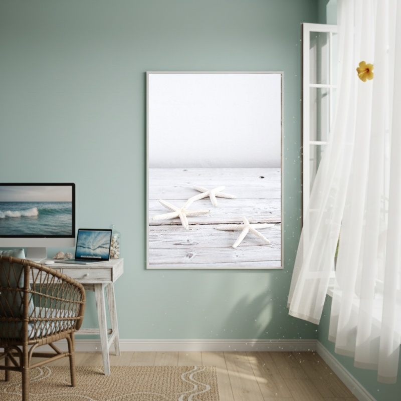 Quadro Decorativo Estrelas Do Mar Brancas-70x50cm