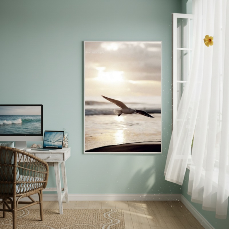 Quadro Decorativo Gaivota Voando-70x50cm