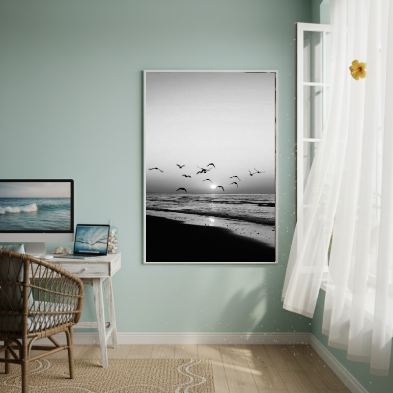 Quadro Decorativo Gaivotas Ao Horizonte-70x50cm