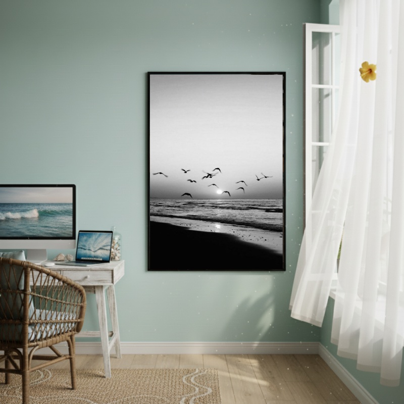 Quadro Decorativo Gaivotas Ao Horizonte-70x50cm