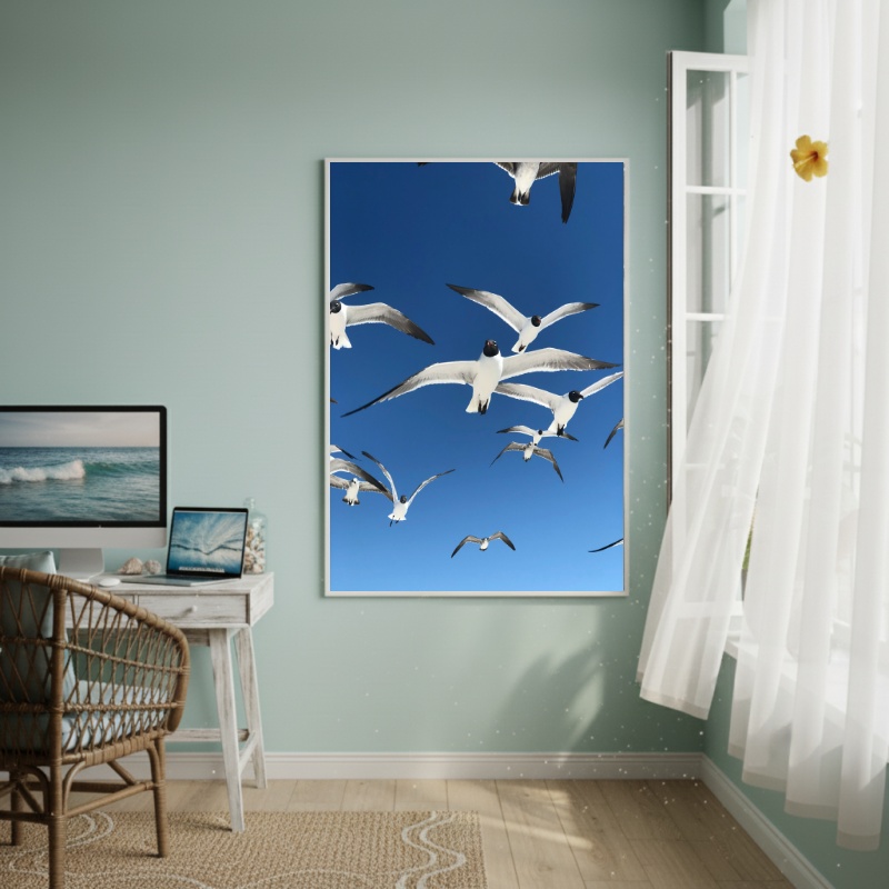 Quadro Decorativo Gaivotas No Céu-70x50cm