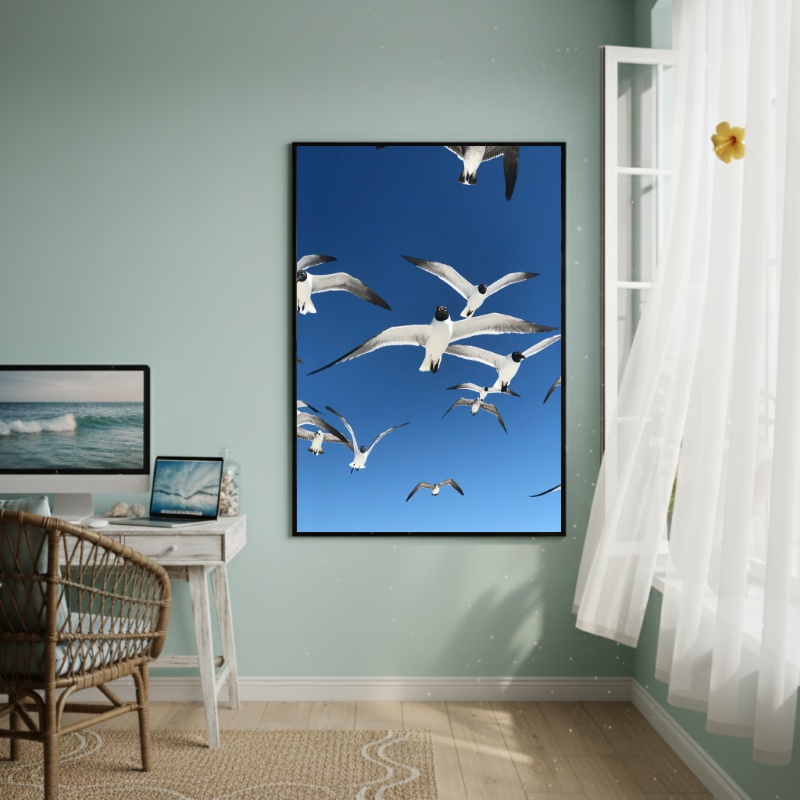 Quadro Decorativo Gaivotas No Céu-70x50cm