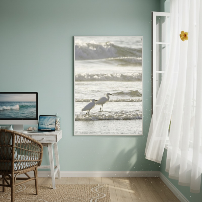 Quadro Decorativo Gaivotas Pescando-70x50cm