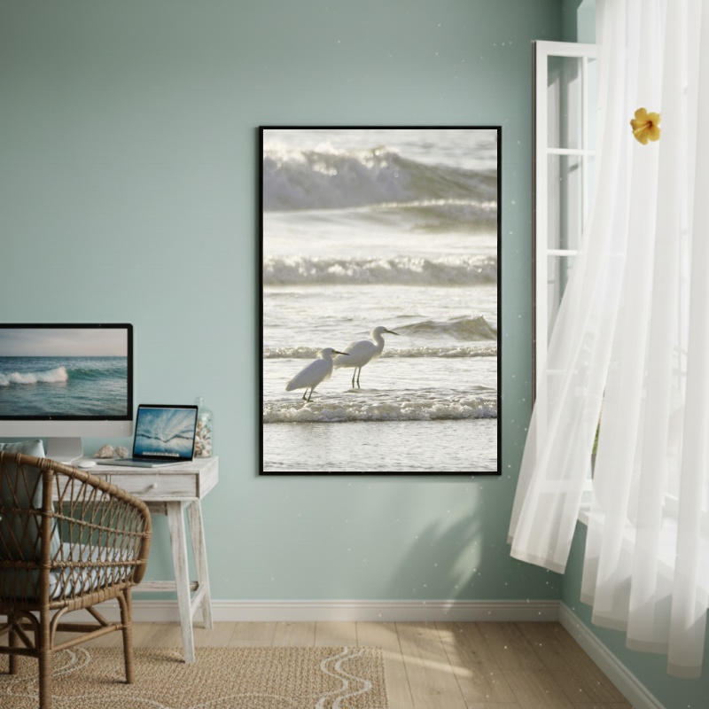 Quadro Decorativo Gaivotas Pescando-70x50cm