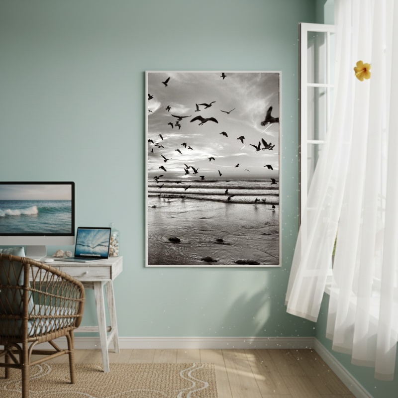 Quadro Decorativo Gaivotas Voando-70x50cm