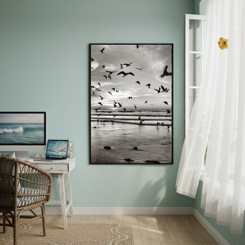 Quadro Decorativo Gaivotas Voando-70x50cm