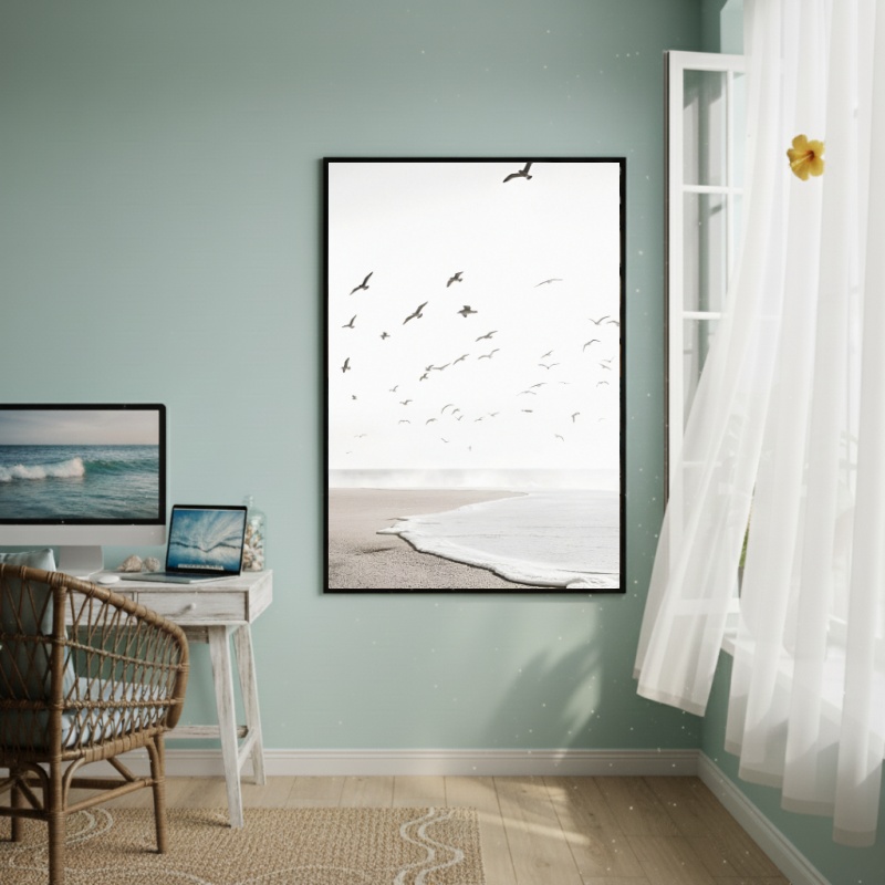 Quadro Decorativo Gaivotas Voando No Céu-70x50cm