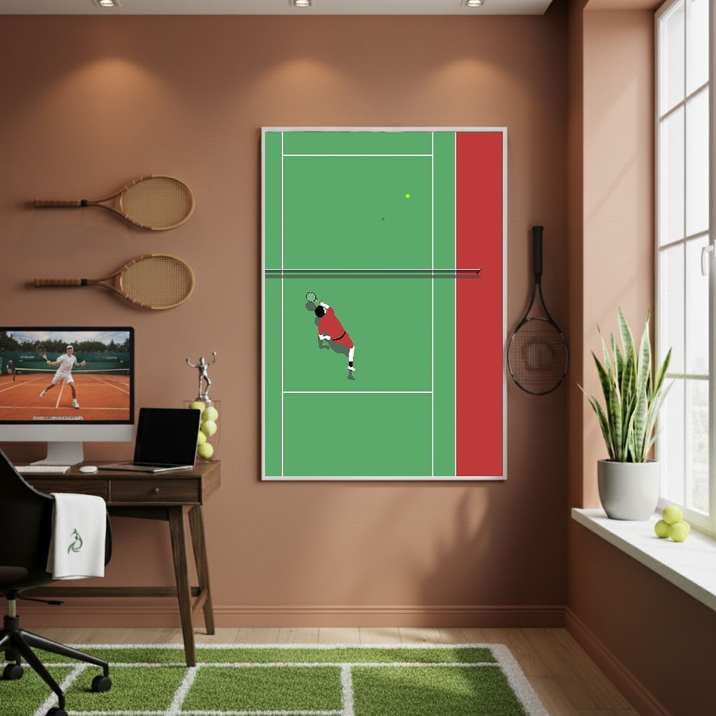 Quadro Decorativo Jogo Na Quadra De Tênis-70x50cm