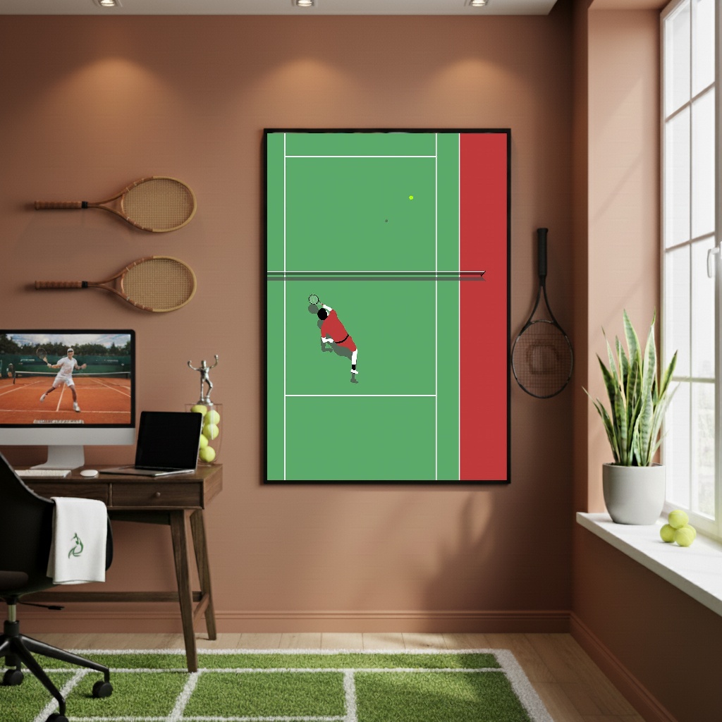 Quadro Decorativo Jogo Na Quadra De Tênis-70x50cm