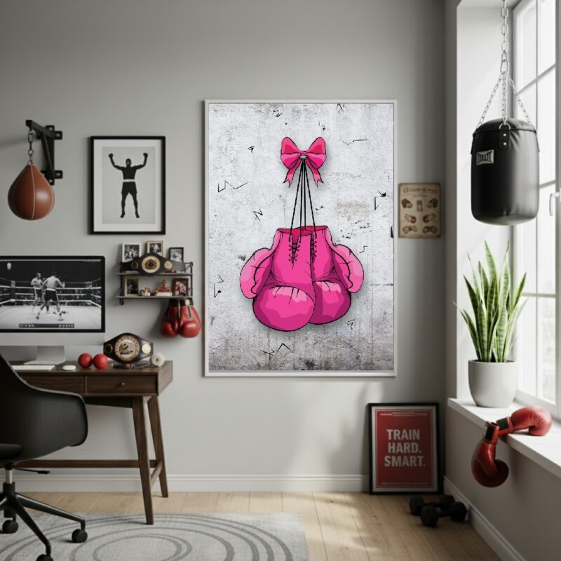 Quadro Decorativo Luvas De Boxe Rosas-70x50cm