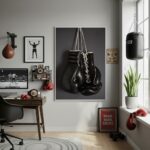 Quadro Decorativo Luvas Pretas De Boxe-70x50cm