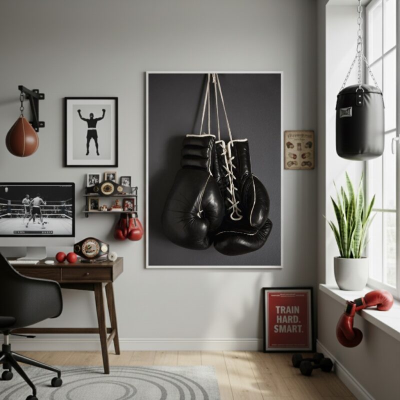 Quadro Decorativo Luvas Pretas De Boxe-70x50cm