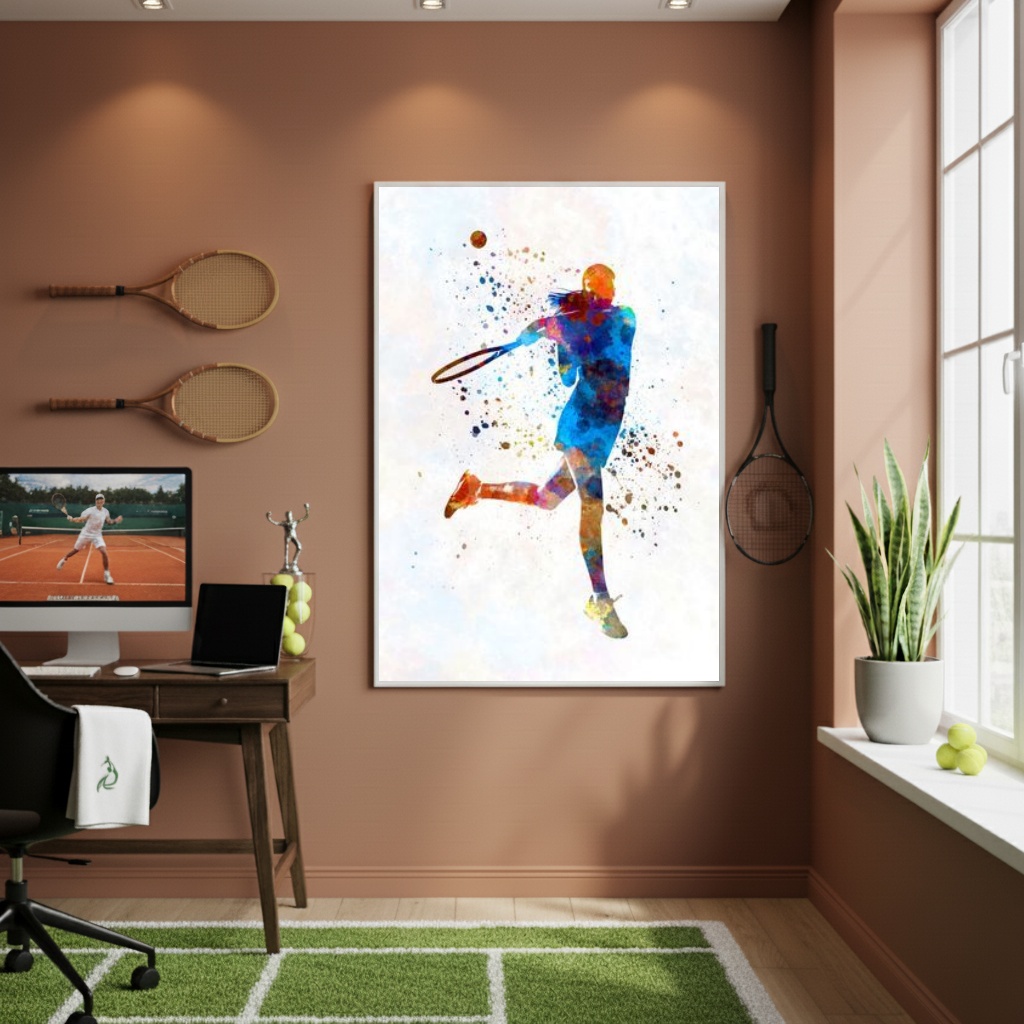 Quadro Decorativo Moça Jogando Tênis-70x50cm