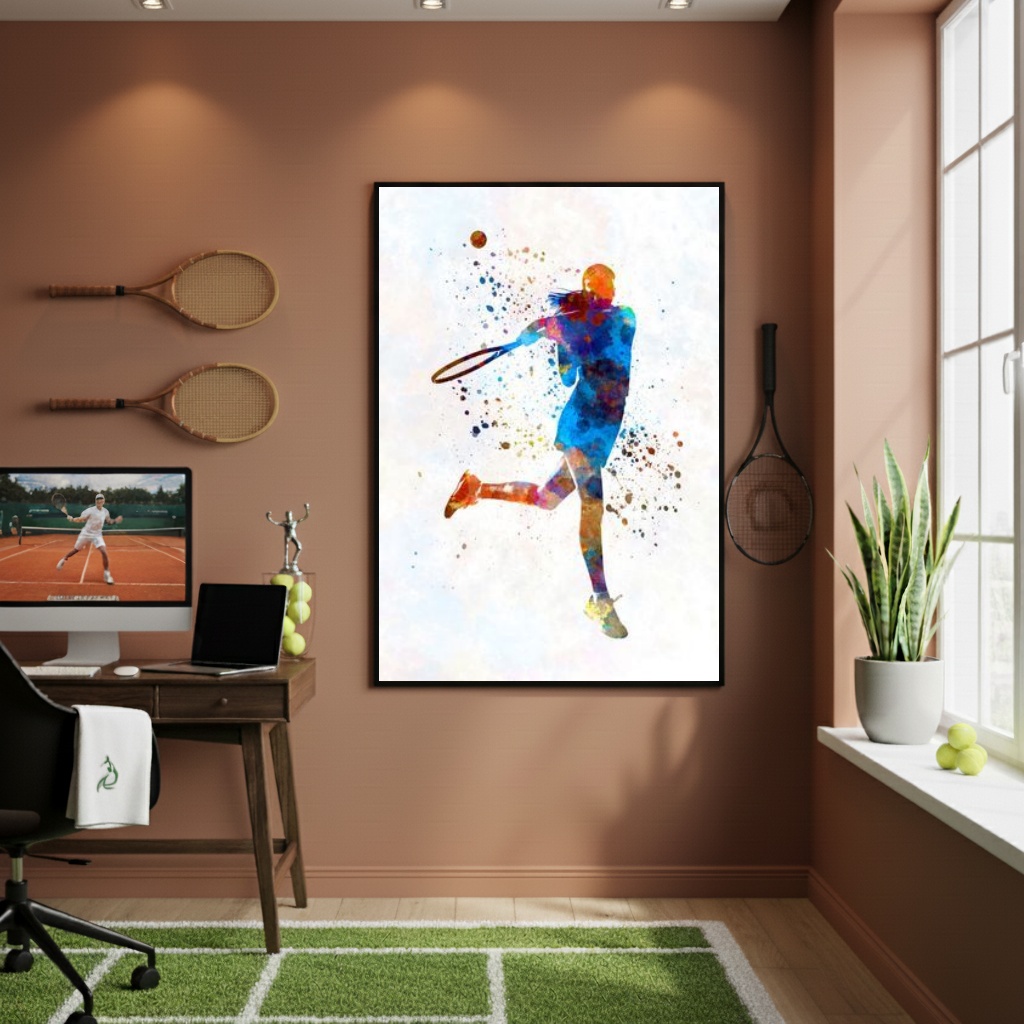 Quadro Decorativo Moça Jogando Tênis-70x50cm