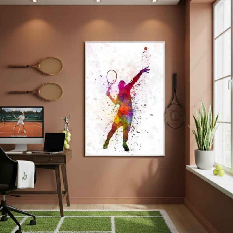 Quadro Decorativo Moço Jogando Tênis-70x50cm