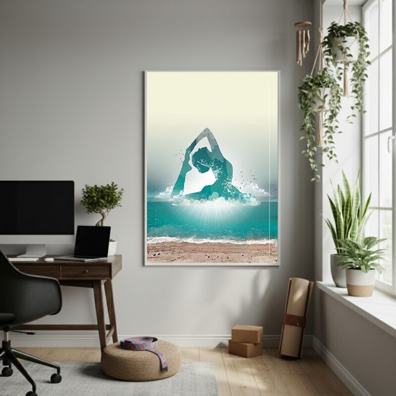 Quadro Decorativo Oceano Com Yoga-70x50cm