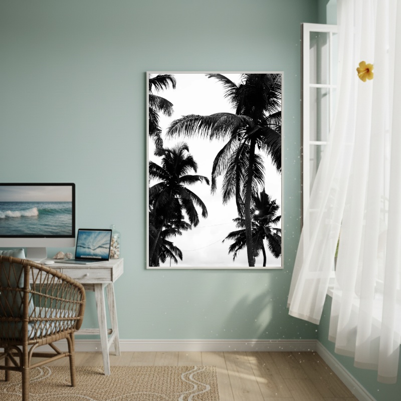Quadro Decorativo Palmeiras Em Preto E Branco-70x50cm