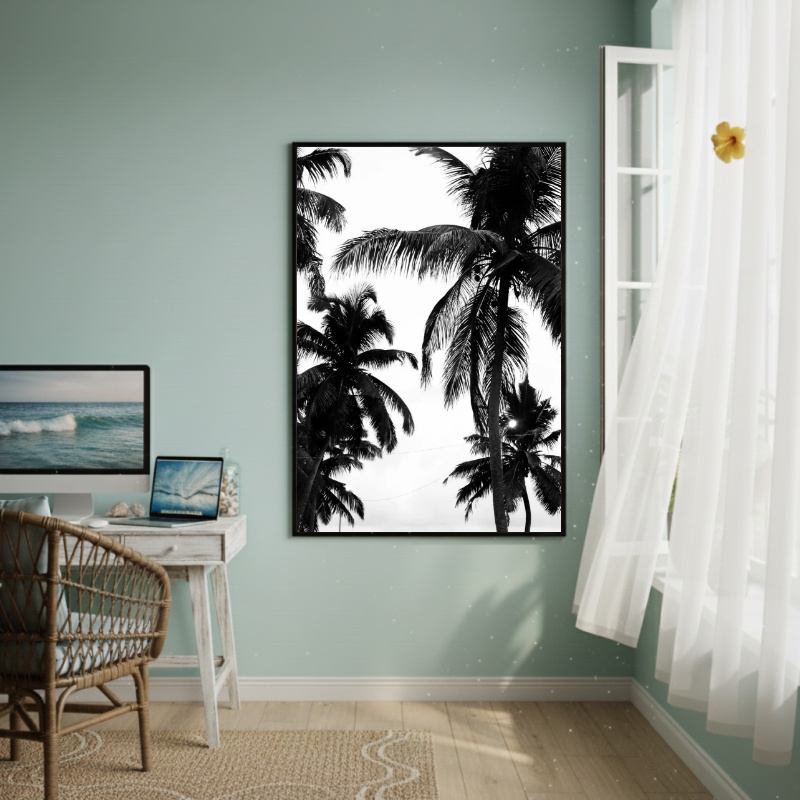 Quadro Decorativo Palmeiras Em Preto E Branco-70x50cm
