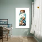 Quadro Decorativo Potinho Com EstrelasDoMar-70x50cm