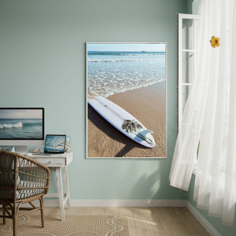 Quadro Decorativo Prancha De Surf Na Praia-70x50cm