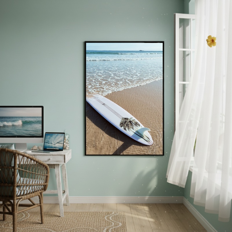 Quadro Decorativo Prancha De Surf Na Praia-70x50cm