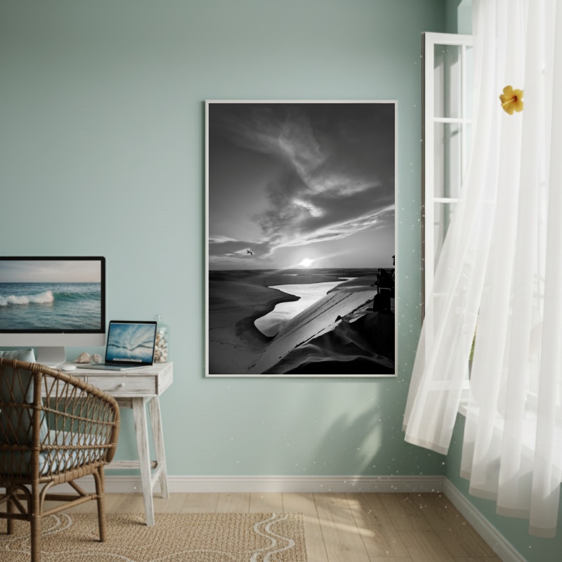 Quadro Decorativo Rio No Deserto P&B-70x50cm