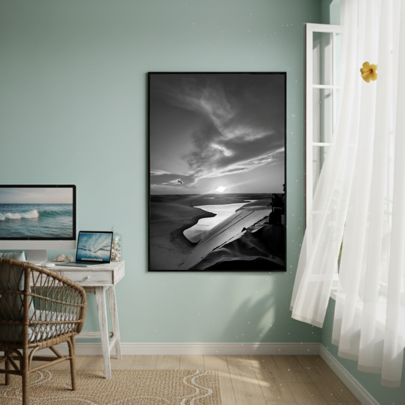Quadro Decorativo Rio No Deserto P&B-70x50cm