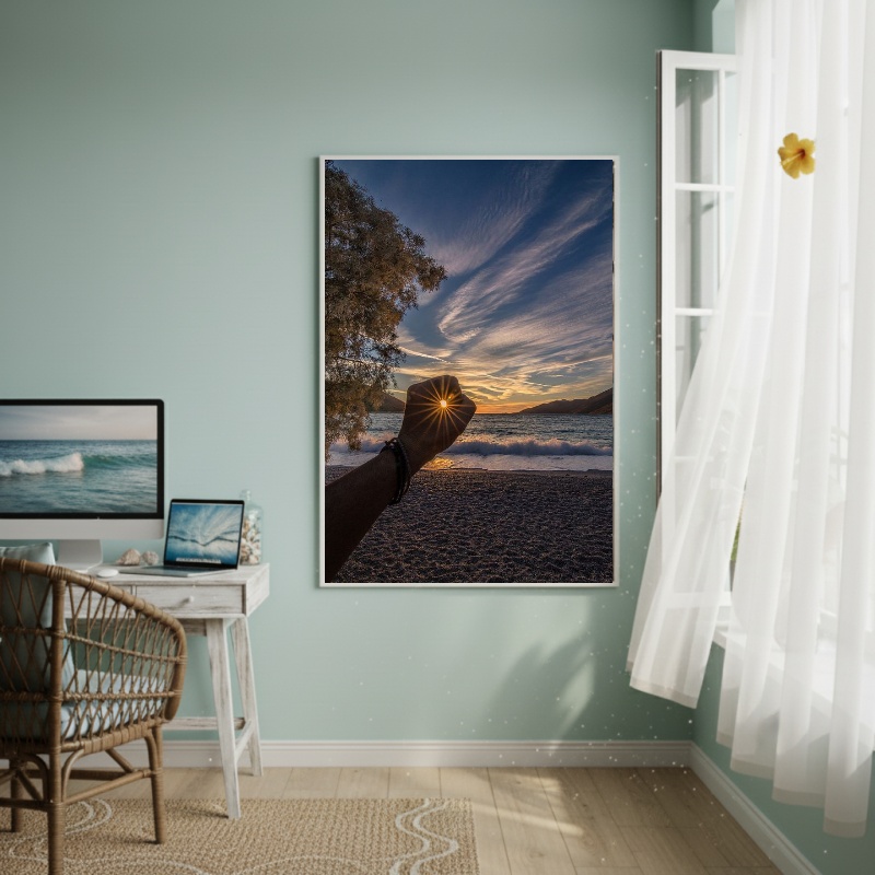Quadro Decorativo Sol Na Palma Da Mão-70x50cm
