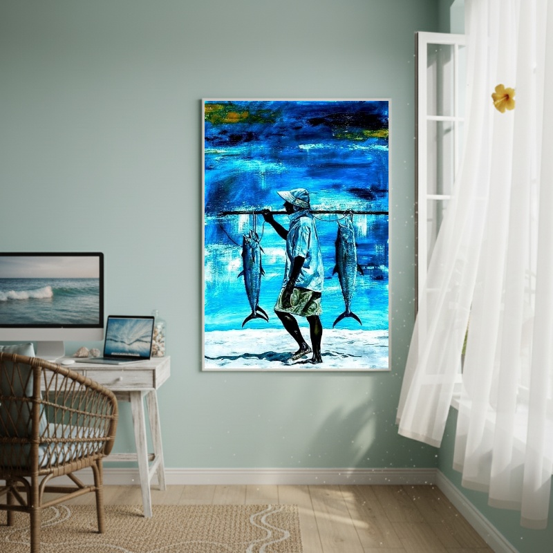 Quadro Decorativo Trabalho De Pescador-70x50cm