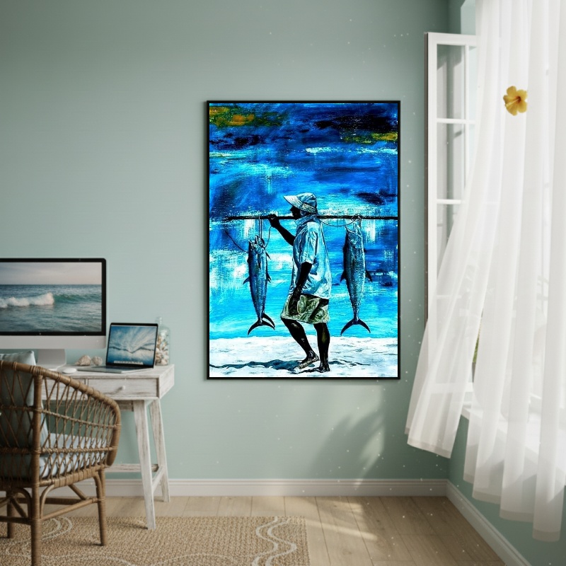 Quadro Decorativo Trabalho De Pescador-70x50cm
