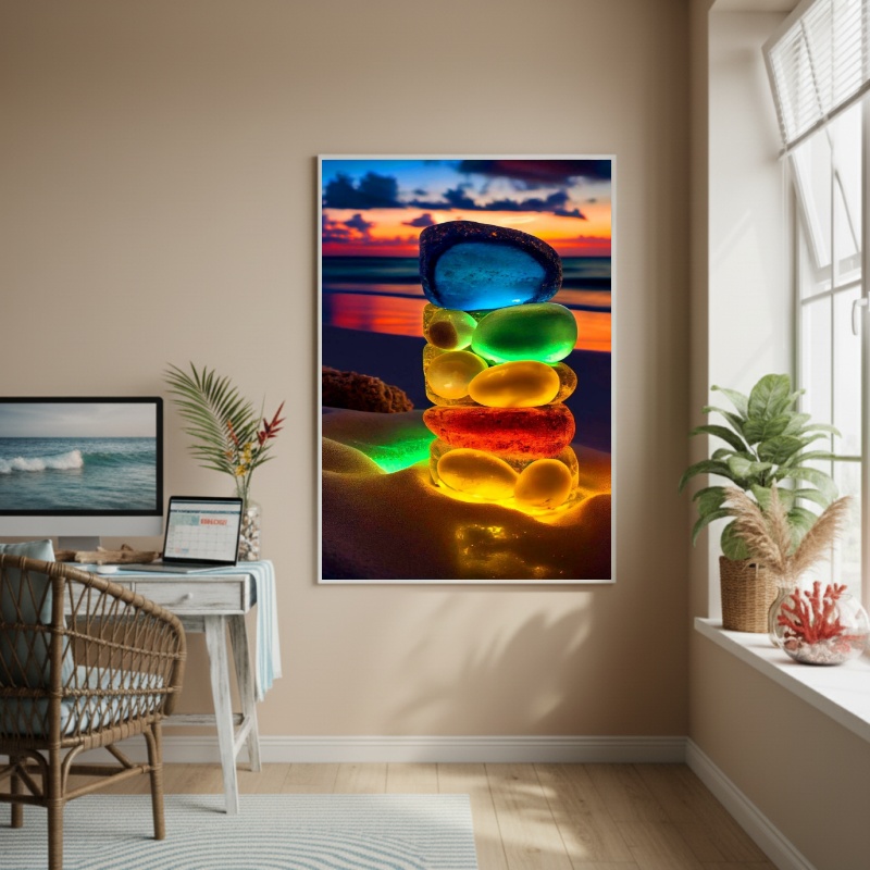 Quadro Decorativo Vidros Marinhos Brilhantes-70x50cm
