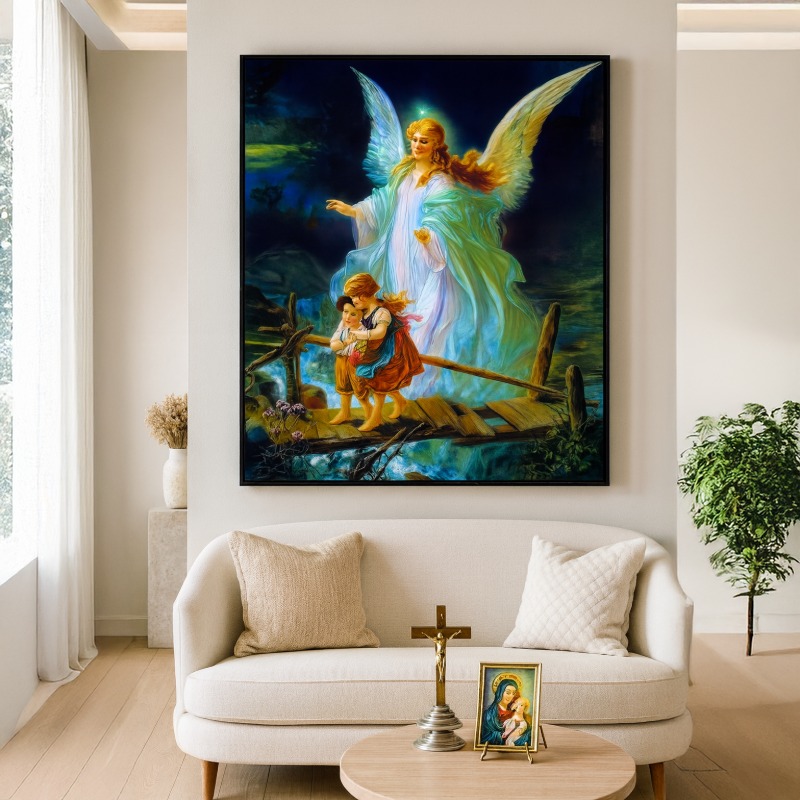 Quadro Canvas Anjo Da Guarda Com Crianças