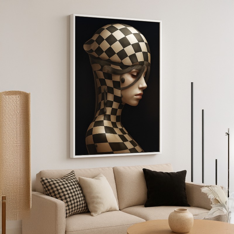 Quadro Canvas Arte Surrealista Mulher Preto e Bege - Imagem 4