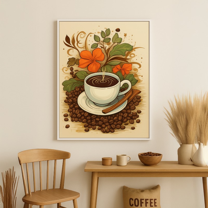 Quadro Canvas Café Com Flores