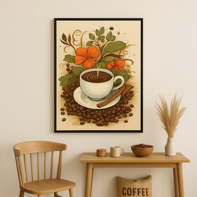 Quadro Canvas Café Com Flores