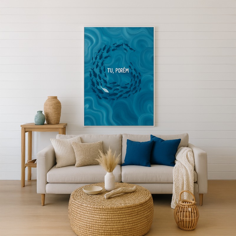 Quadro Canvas Cardume Peixes Frase