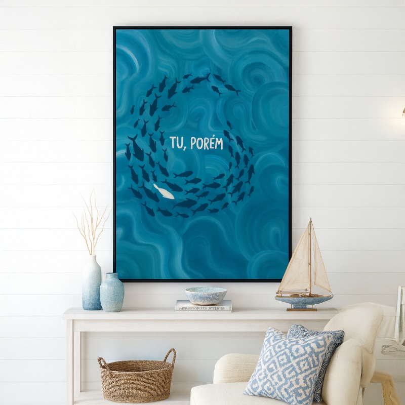 Quadro Canvas Cardume Peixes Frase