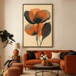 Quadro Canvas Floral Marrom e Preto