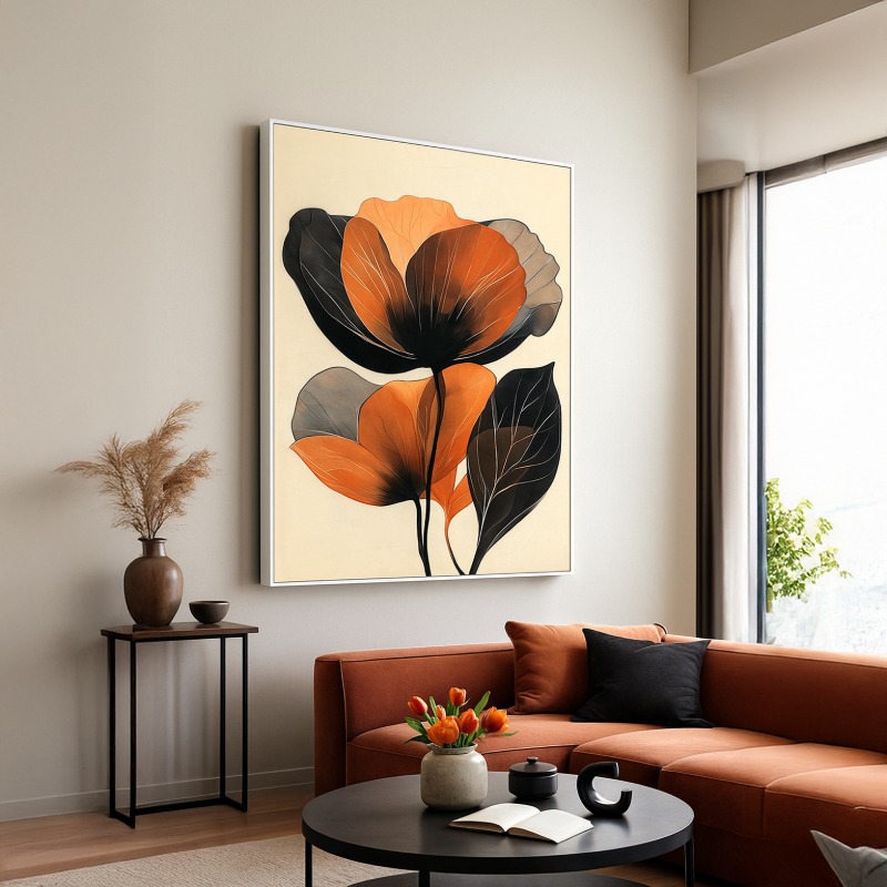 Quadro Canvas Floral Marrom e Preto - Imagem 4