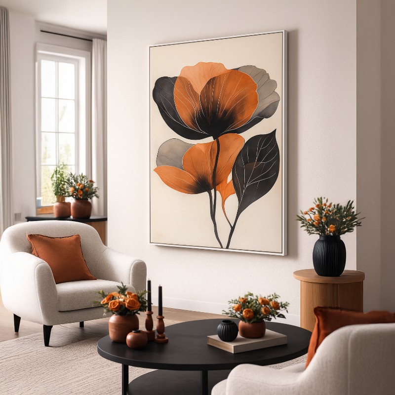Quadro Canvas Floral Marrom e Preto - Imagem 5