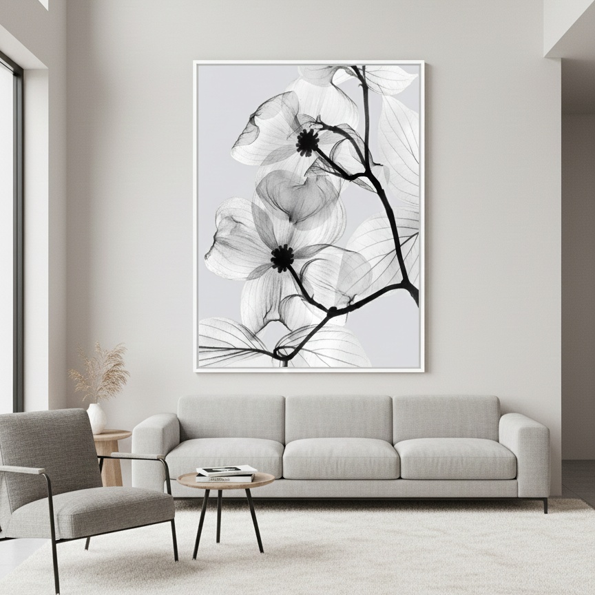 Quadro Canvas Flores PeB Transparentes