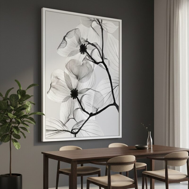 Quadro Canvas Flores PeB Transparentes