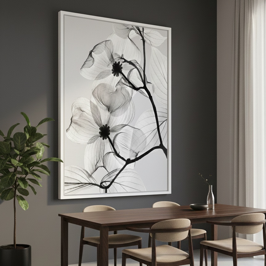 Quadro Canvas Flores PeB Transparentes