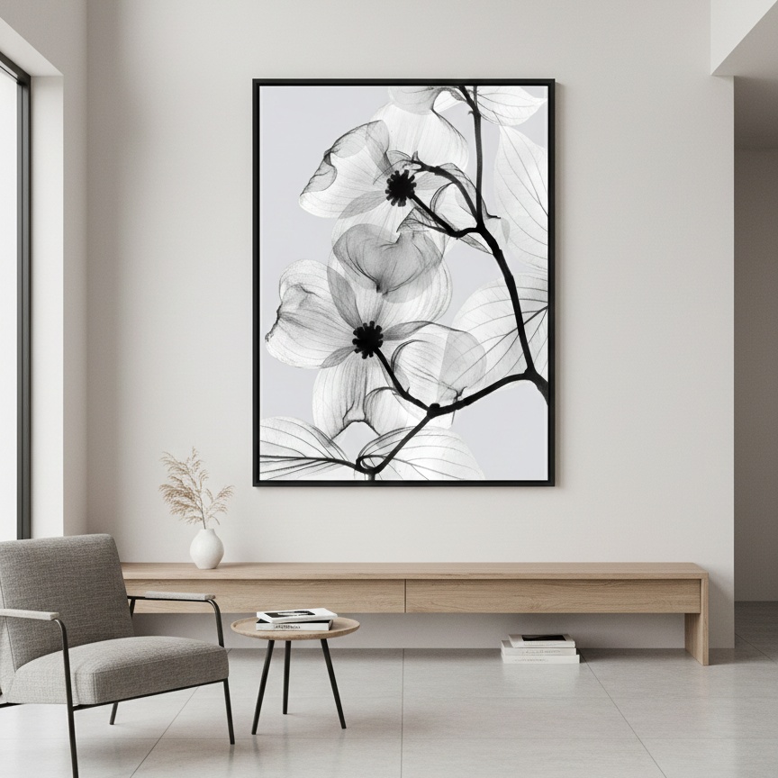 Quadro Canvas Flores PeB Transparentes - Imagem 4